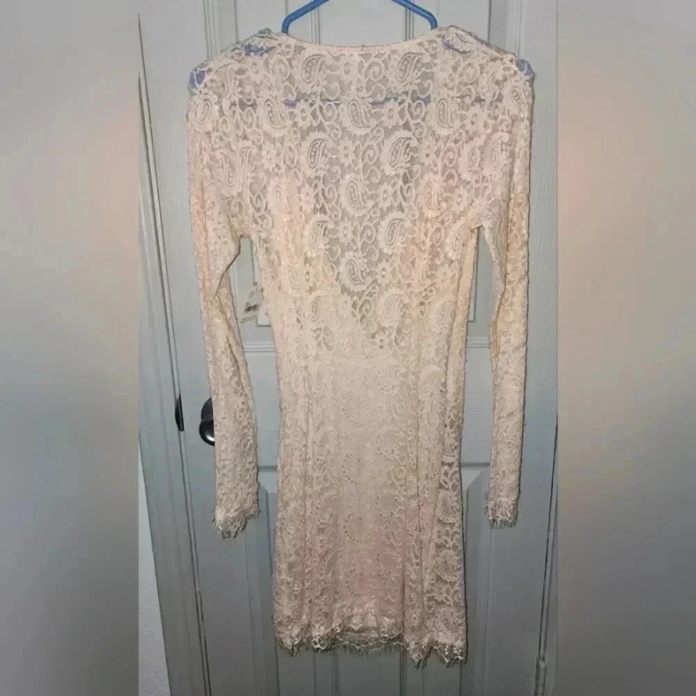 NWT Free People Pearl Lace Long Sleeve Romantic Date Night Mini Dress Women's XS